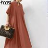 Women's Fashion Summer Spring Solid Color Print Short Sleeve V-Neck Loose Waistline Casual Dresses