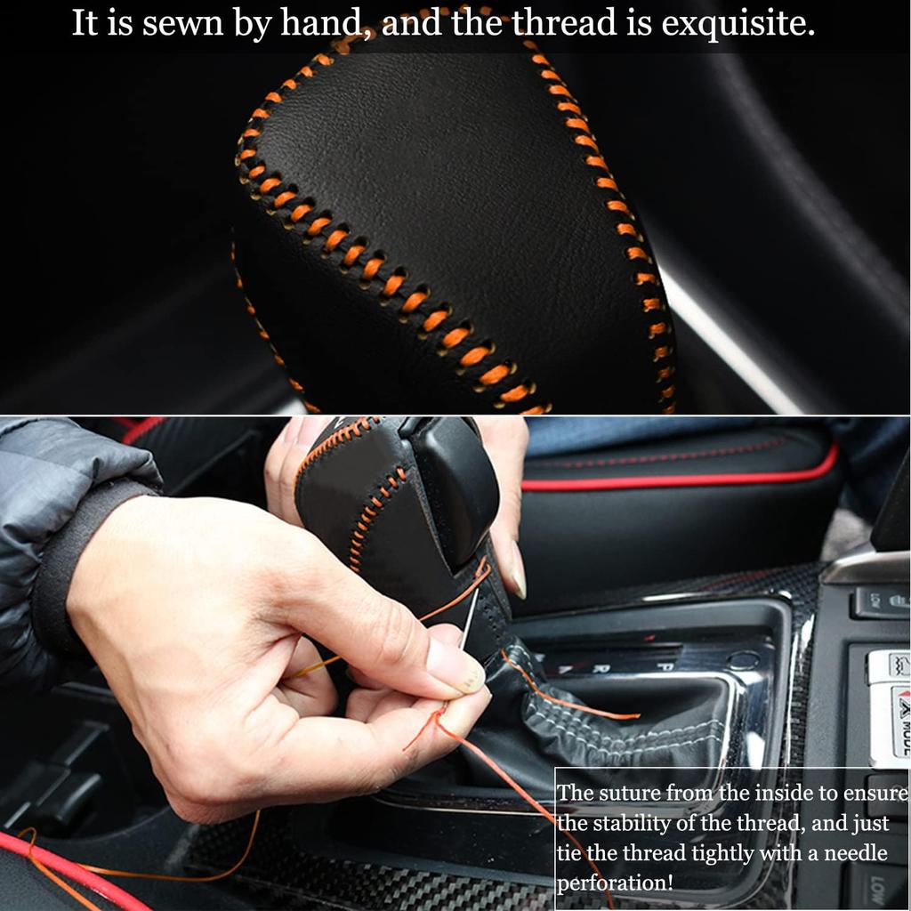 Genuine Leather Car Shift Knobs Cover for Subaru Crosstrek XV Forester 2018-2023/Impreza 2017-2023 Interior Accessories Protective Cover(Black