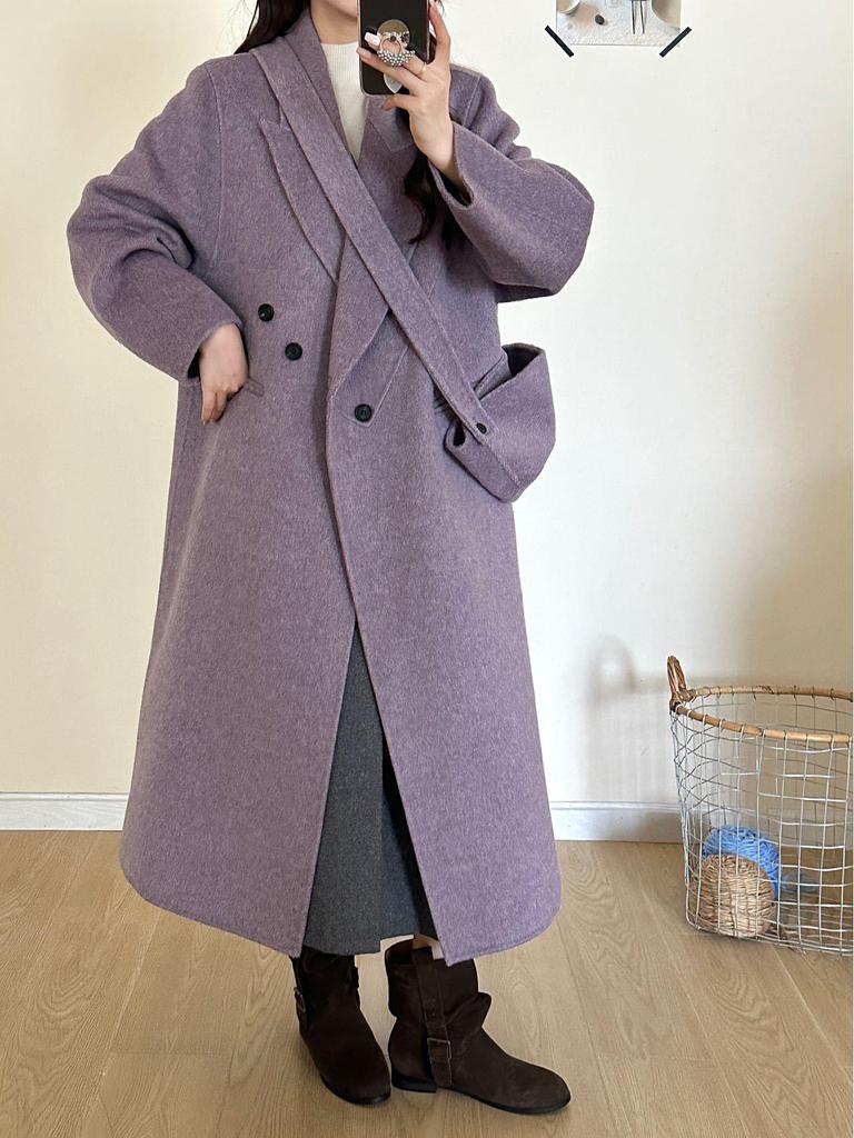 2025 Autumn/Winter Women's Extra Long Petite Double-Faced Wool Korean Style Coat with Suit Collar