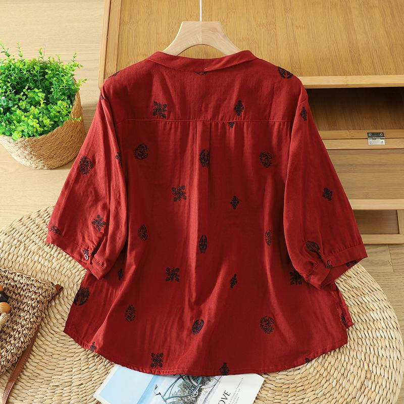 DIMANAF 2026 Plus Size Women Blouse Shirts Tunic Summer Oversize Loose Casual Cotton Linen Lady Tops Embroidery Floral