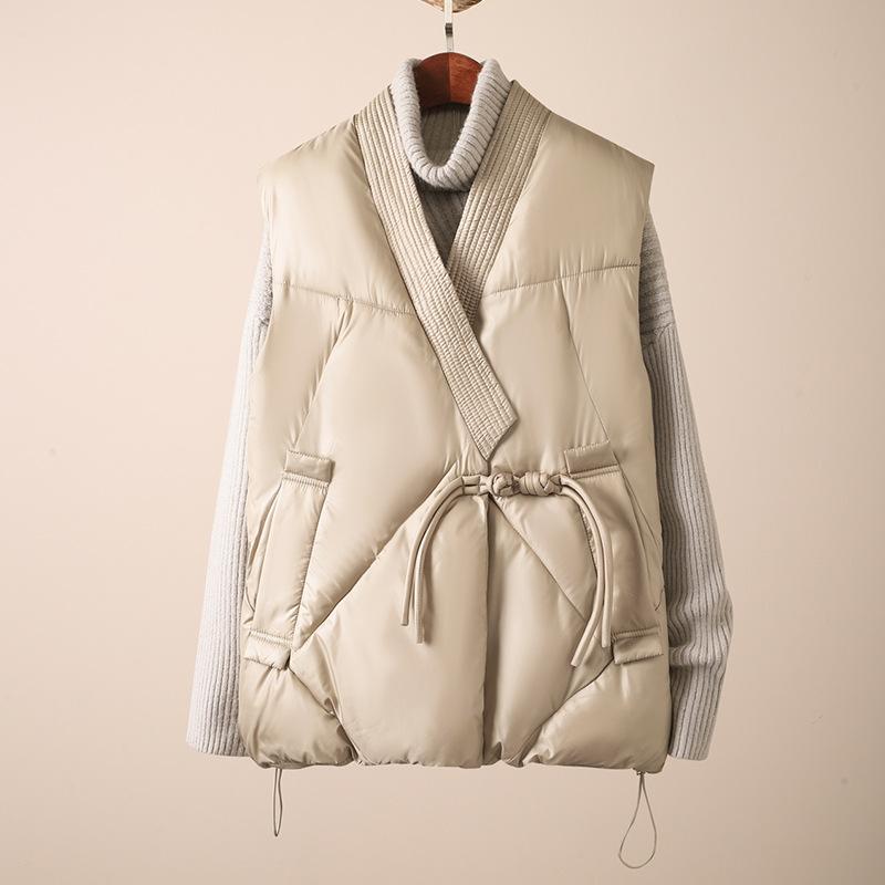 Down Winter Women's Vest Thicken V Neck Sleeveless Puffer Jacket Padded Warm Outerwear Women