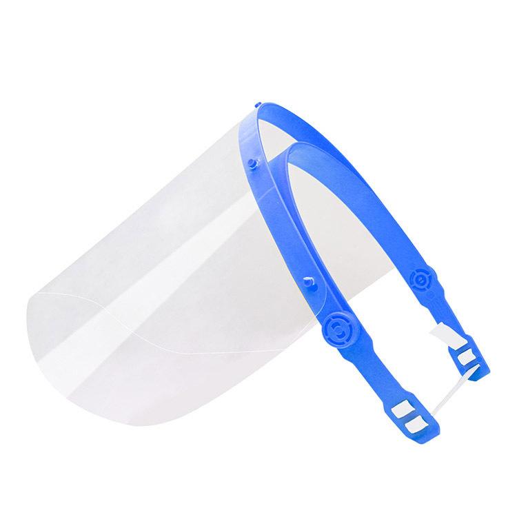 Protective Face Shield with Transparent Plastic, Adjustable Elastic Strap, Anti-Fog and Anti-Splash Labor Protection Mask Head-mounted blue frame1R