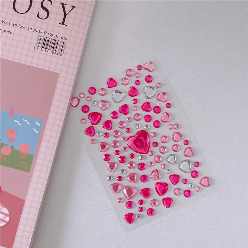 1 Sheet 3D Heart Shape Sticker Acrylic Crystal Children's Stickers Simulation Diamond Pearl Photo Album Decoration Stickers