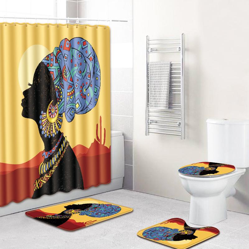 Printed Woman'S Head Pattern Bathroom Floor Mat Shower Curtain Carpet Combination E-Commerce
