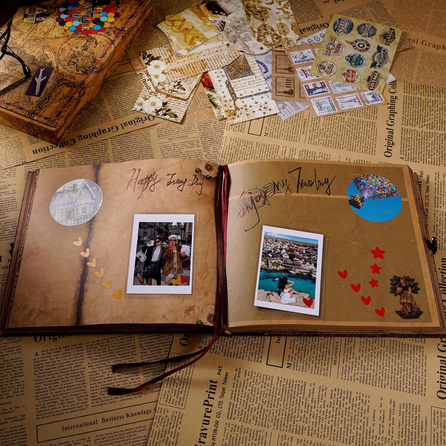 Adventure Book Travel Diary Album Scrapbook Retro Style Travel Memorabilia Guestbook DIY Anniversary Wedding Friend Gift Lady