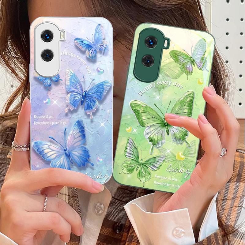 Gradient Colored Butterfly For Honor 200 90 8X 9X Pro Lite P50 P40 Nova 10 11i P60 Magic4 6 Mate 20 50 Tempered Glass Phone Case