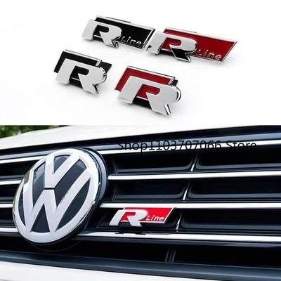 W25Metal Logo R Emblem Letters Car Front Grille Badge Rear Trunk Sticker For GolfR Tiguan Tiguan Allspace Passat Variant