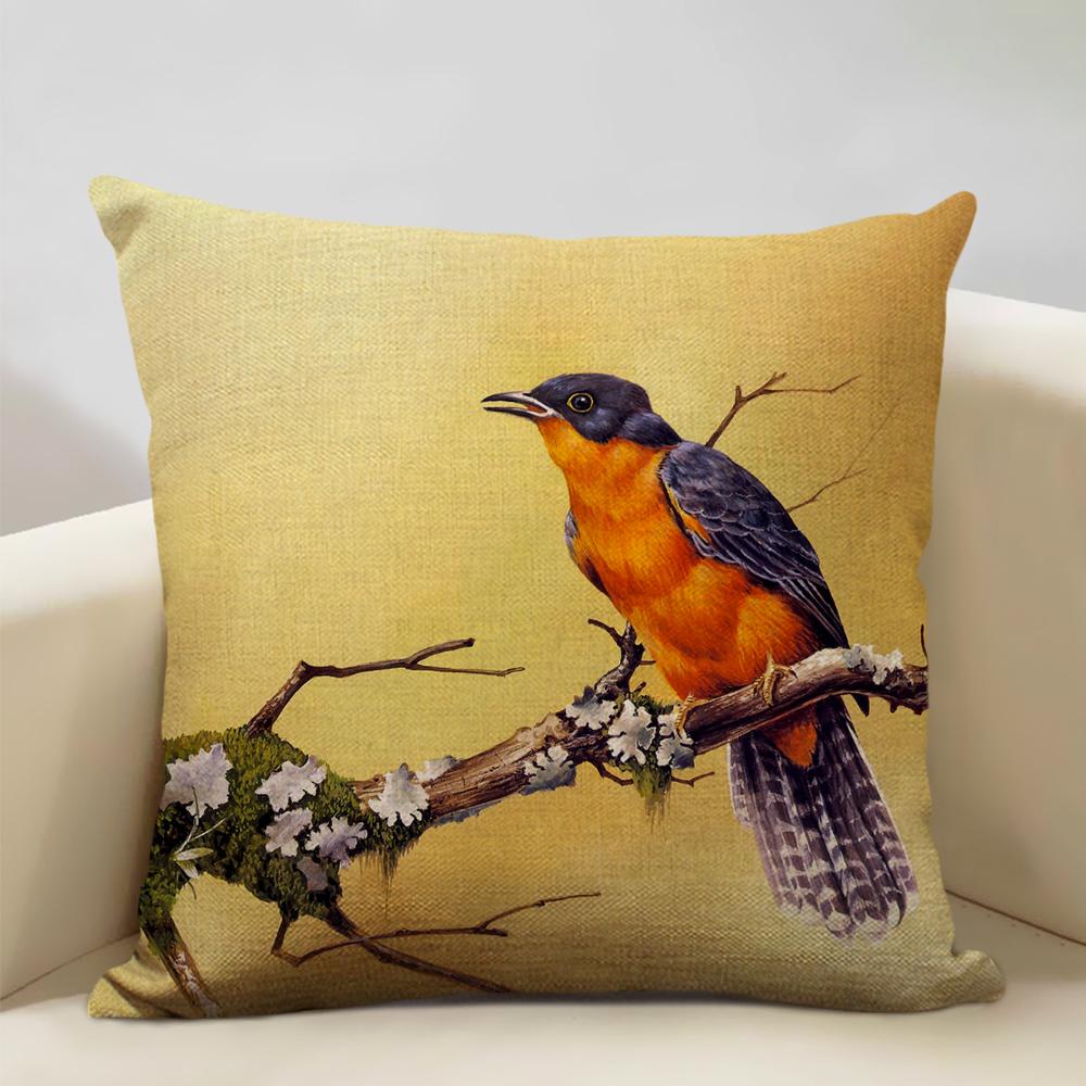 Bird Parrot Sofa Cushion Cover Bedroom Living Room Hotel Cafe Decoration Pillow Case 45x45cm Linen Pillowcase Chair Cushions
