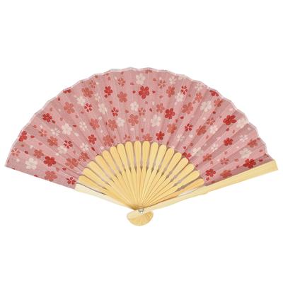 Onishi Ken Stoff Kirschblüte Damenfächer, 20cm, Design, Rosa, "Welle" S16-LN01