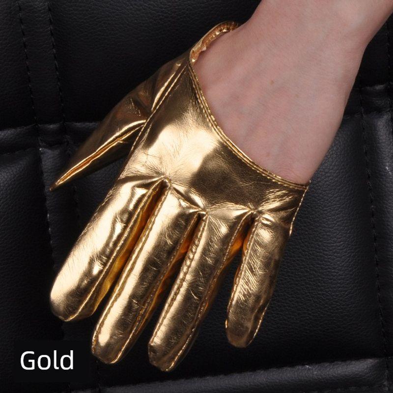 

Перчатки Nun с открытой спиной, полуперчатки из черной кожи, короткие полуподошвы Saibo Punk Goth Cos, аксессуары для танцев, сексуальные Bright gold