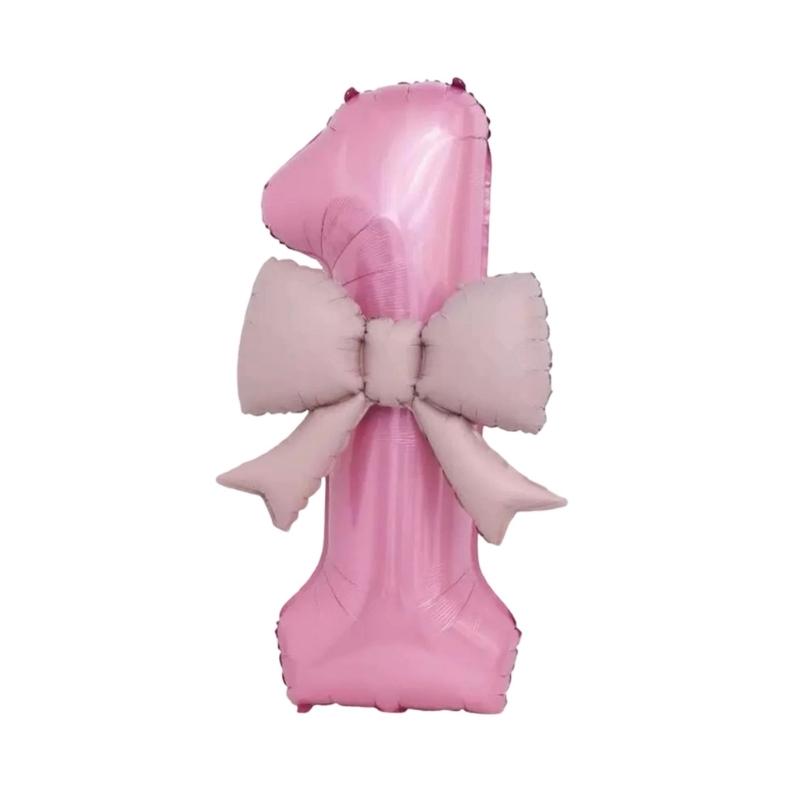 Pink Bowknot Number Balloon 40Inch Oversize Aluminum Foil Balloon Decoration For Kids Birthday Anniversary Wedding