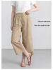 Guangmei Women's Summer Casual Wide-Leg Cropped Pants with Adjustable Waist and Front Pleats.