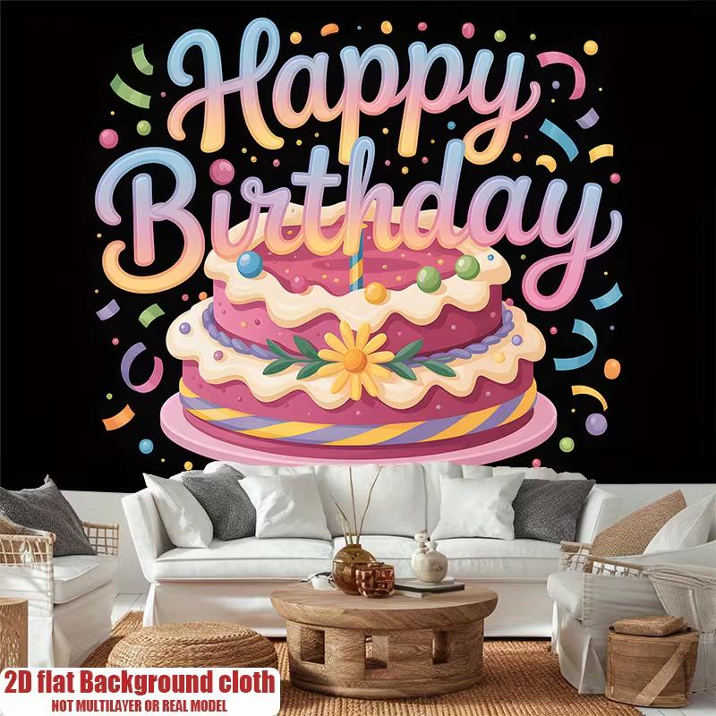 2D Colorful Confetti & Cake Birthday Photography Background
