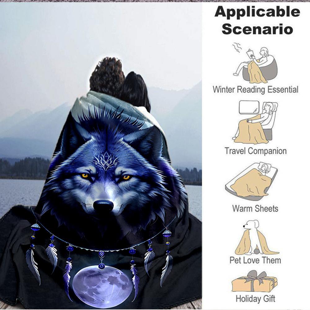 1pc Wolf Moon Blanket, Lightweight Flannel Throw Blanket for Sofa, Bed, Travel, Camping, Living Room, Office, Couch, Chair, and Bed