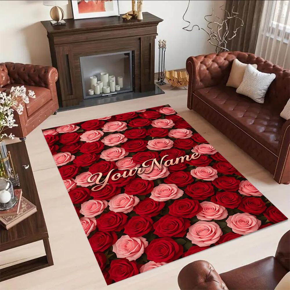 Rose Customized Name Floor Rug Office Rug Design for Dining Room Decorate Room Balcony Foyer Anti-slip Rug Decorate Offices