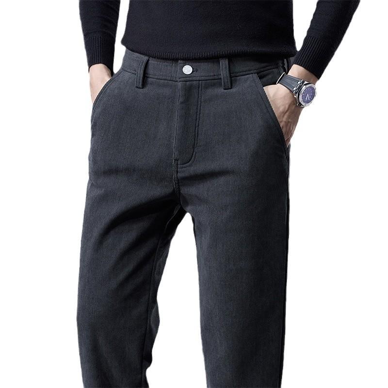 Classic Three Color 2024 Autumn And Winter New Men'S Plush Thick Casual Slim Fit Elastic Warm Long Straight Leg Pants