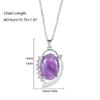 Natural Crystal Stone Pendants Necklaces Oval Bead Healing Pink Quartz Jewelry for Women Oval Shape Charms Metal Alloy Pendant