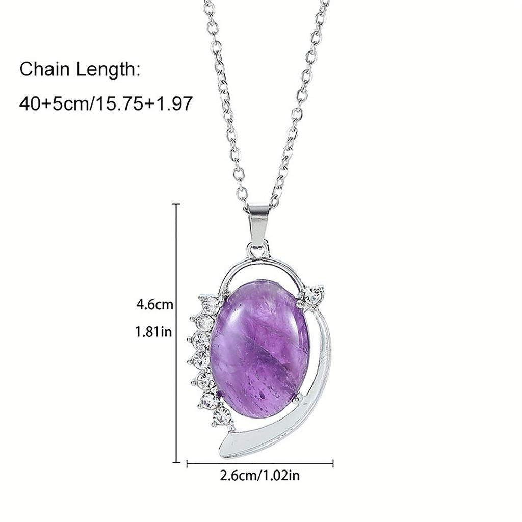 Natural Crystal Stone Pendants Necklaces Oval Bead Healing Pink Quartz Jewelry for Women Oval Shape Charms Metal Alloy Pendant
