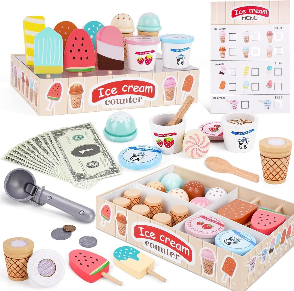 Pretend play ice cream educational wooden ice cream kindergarten entrance present set, toy, boy, girl, toy, toy, shop, parent-child play, child,