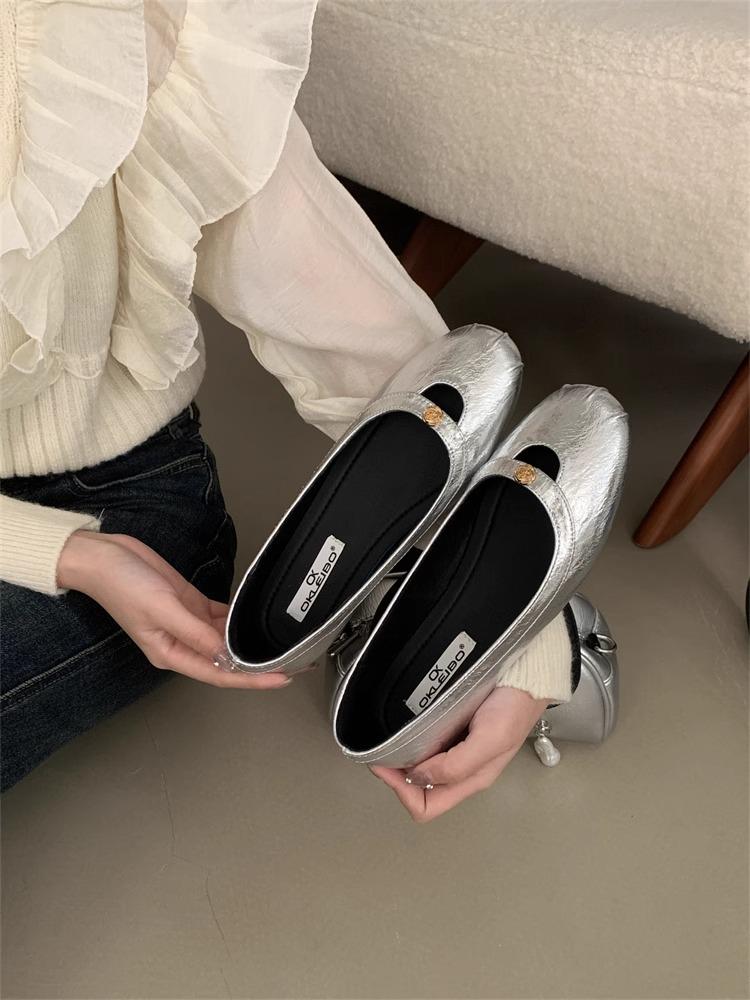 

Весна 2025 Женские серебристые балетки с круглым носком и слипоны для вечера 40 серебряный