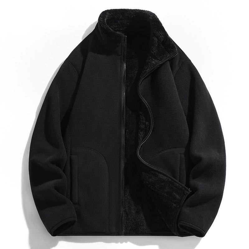 

Утепленная мужская флисовая куртка для улицы, двухсторонний коралловый вельвет, теплая куртка, осенне-зимняя мужская верхняя одежда XL чёрный
