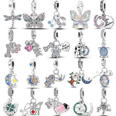 Copper Pave Cubic Zircon Charm Butterfly Moon Beads Charms Pendant Fit Mula Original Bracelets Fashion Diy Jewelry Gifts