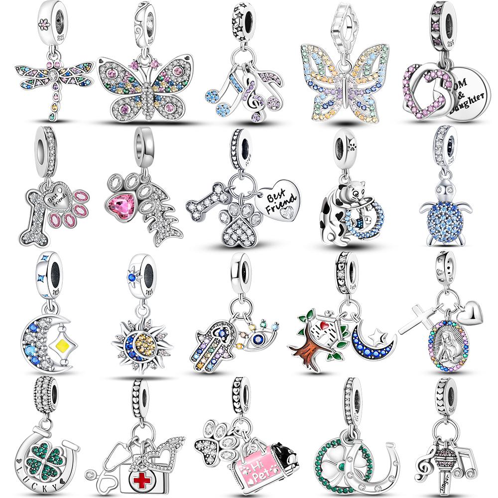 Copper Pave Cubic Zircon Charm Butterfly Moon Beads Charms Pendant Fit Mula Original Bracelets Fashion Diy Jewelry Gifts