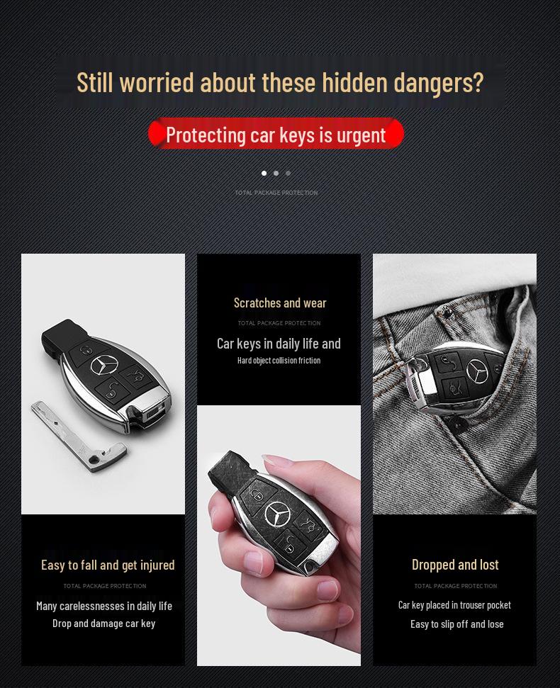 Husă metalică din piele naturală pentru cheie pentru Mercedes-Benz C-Class, E-Class, GLC300L, 260L, E300L, E200