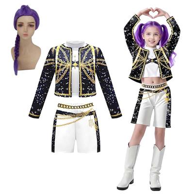 3Pcs Halloween Girls Costumes Rumi Pop Singers Clothes Demon Hunters Zoey Mira Tops Skirt Dance Outfits Set Matching Outfits