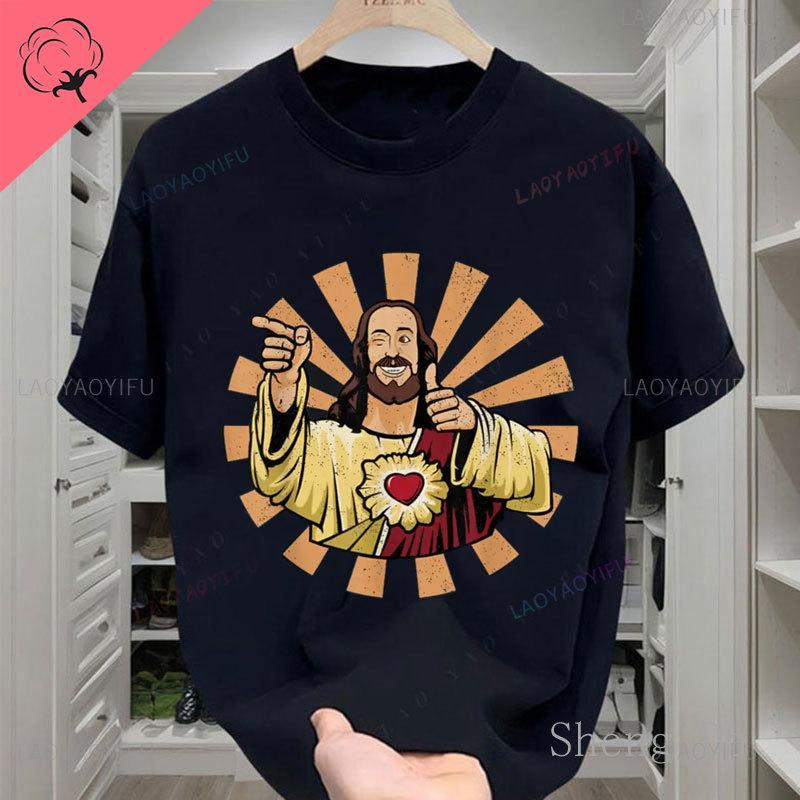 

Camisetas Buddy Christ Vintage 90s Cool Jesus Religious Christian TShirt Womens Clothing Cotton Crewneck Unisex Y2k Tshirts S