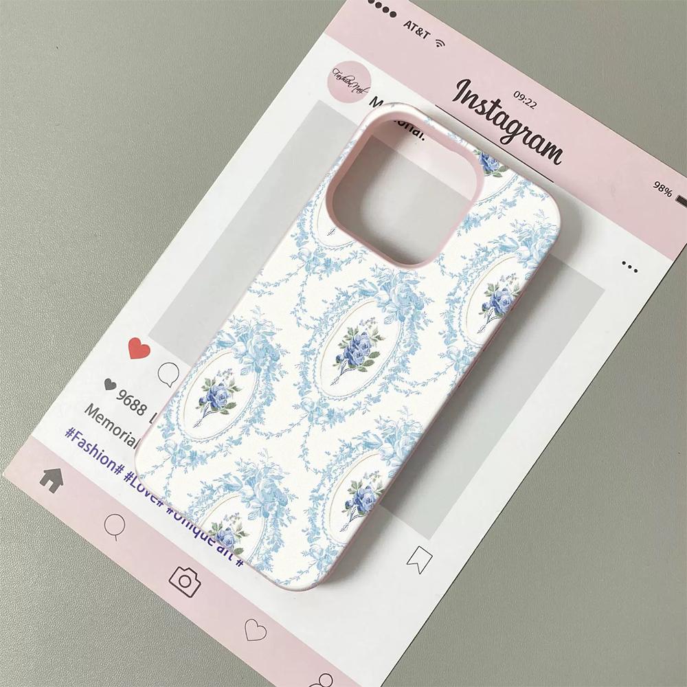 

Blue French Rococo Rose Lichee leather pattern Phone Case For iPhone 17 16e 16 15 14 13 12 11 Air Pro Max Plus X XR XSMax Cover iPhone 11 ProMax
