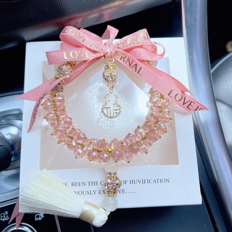 Fulu Gourd Shaped Artificial Crystal Car Pendant Rearview Mirror Hanging Tassel Decor For Women
