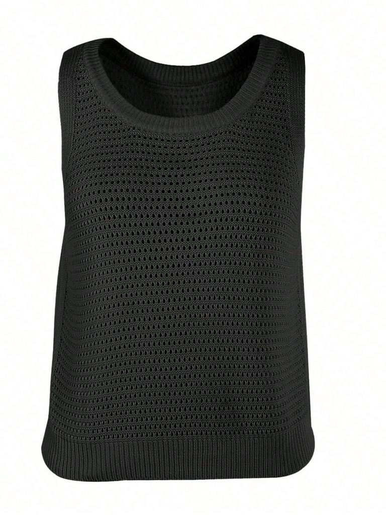 Ärmelloses gehäkeltes Tanktop für Damen Rundhalsausschnitt Ausgeschnitten Lässig Sommer Pullover