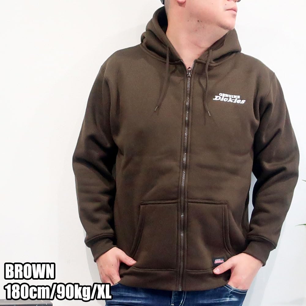 Men's Dickies Zip Hoodie, Fleece-Lined, Long Sleeve, Sizes M, L, XL, 10001730 (JP, Alphabet, L, Brown)