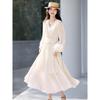 Mohan Yimei Lantern Sleeve V-Neck Pleated Midi Dress