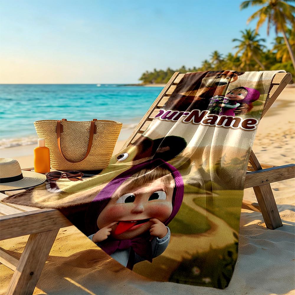 Masha Bear Customize Your Name Beach Towel Super Soft Microfiber Quickdry Fabric Perfect for Traveling Yoga Camping and Swimming