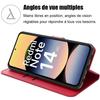 Skyddsskal - E.F.CONNECTION - För Xiaomi Redmi Note 14 5G - Rött PU-läder - 2 Härdat glas - Stöttåligt
