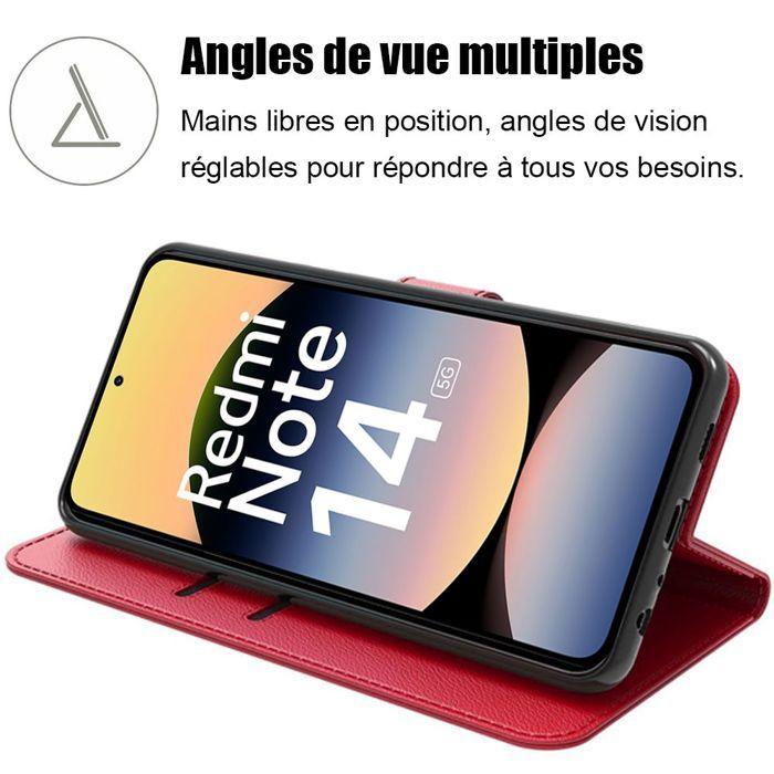 Skyddsskal - E.F.CONNECTION - För Xiaomi Redmi Note 14 5G - Rött PU-läder - 2 Härdat glas - Stöttåligt