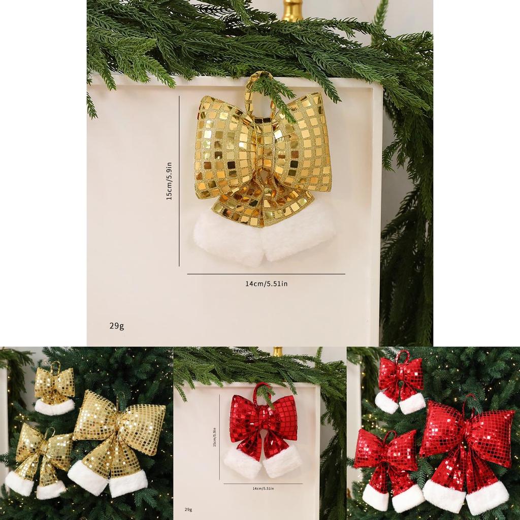 Mirror Glitter Bow Plush Pendant For Hotel Window Decor