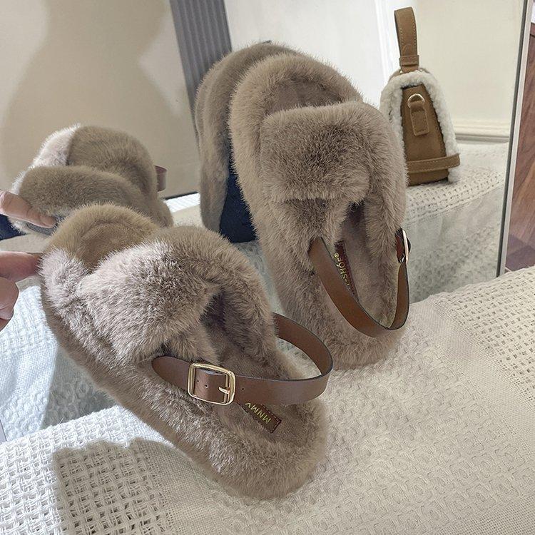 

Mao Mao slippers women s winter wear 2025 spring and autumn new plush sandals platform sole home indoor cross two wear cotton mop 40