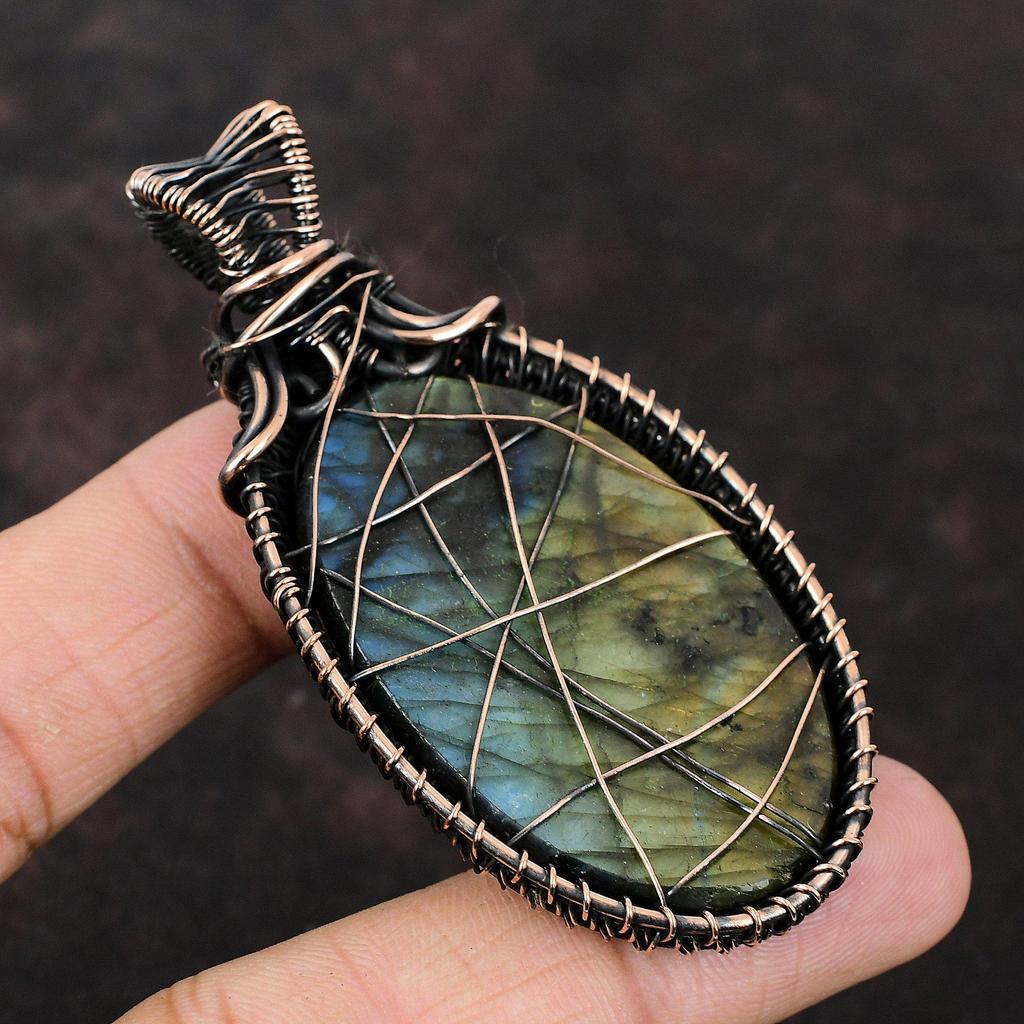 Labradorite Pendant Natural Gemstone Jewelry Copper Wire Wrapped Pendant Handmade Pendant Labradorite Copper Designer Jewelry Gift For Her