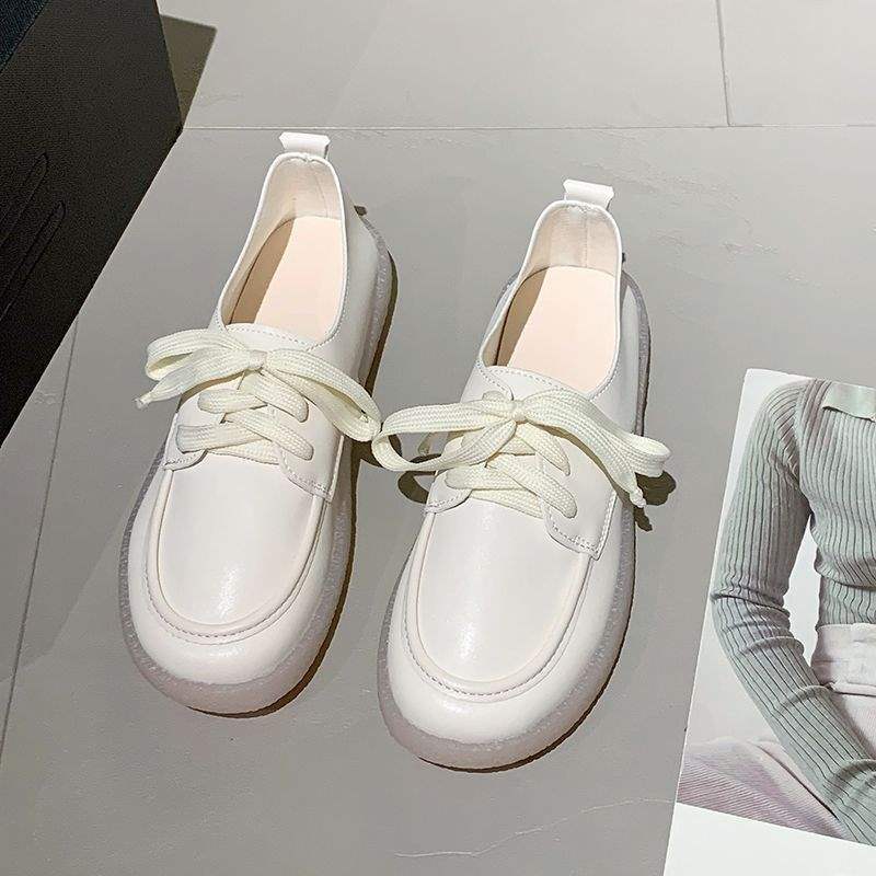 Beef tendon sole simple soft surface soft sole small leather shoes women's autumn new Korean version versatile lace-up going out casual single shoes