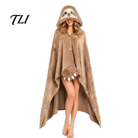 Morbido Plaid Abbracciabile Halloween Felpa Indossabile, Accogliente Mantello Mucca delle Highlands con Cappuccio, Caldo Accappatoio per Casa Bradipo Gatto Nero Mantello Loungewear Donna
