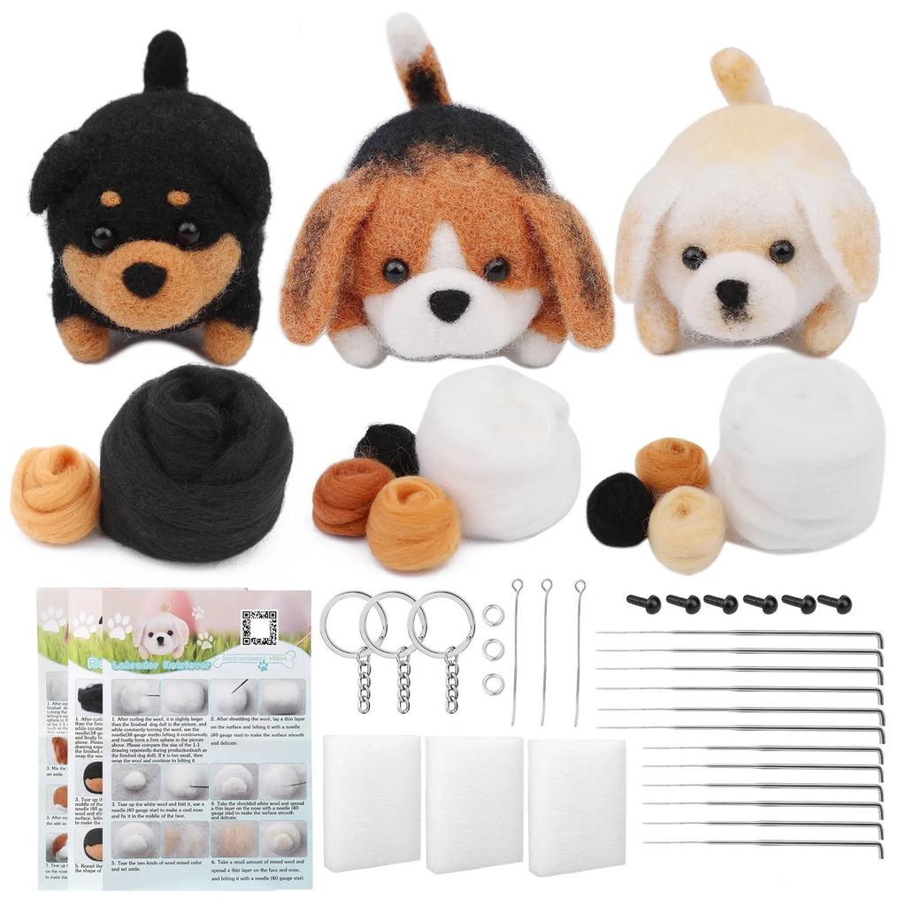 Animali Gatto Cane Set Fai da Te Feltro ad Ago con Tappetino in Schiuma per Progetto Artigianale Kit Forniture per Feltro ad Ago Principianti con Strumenti