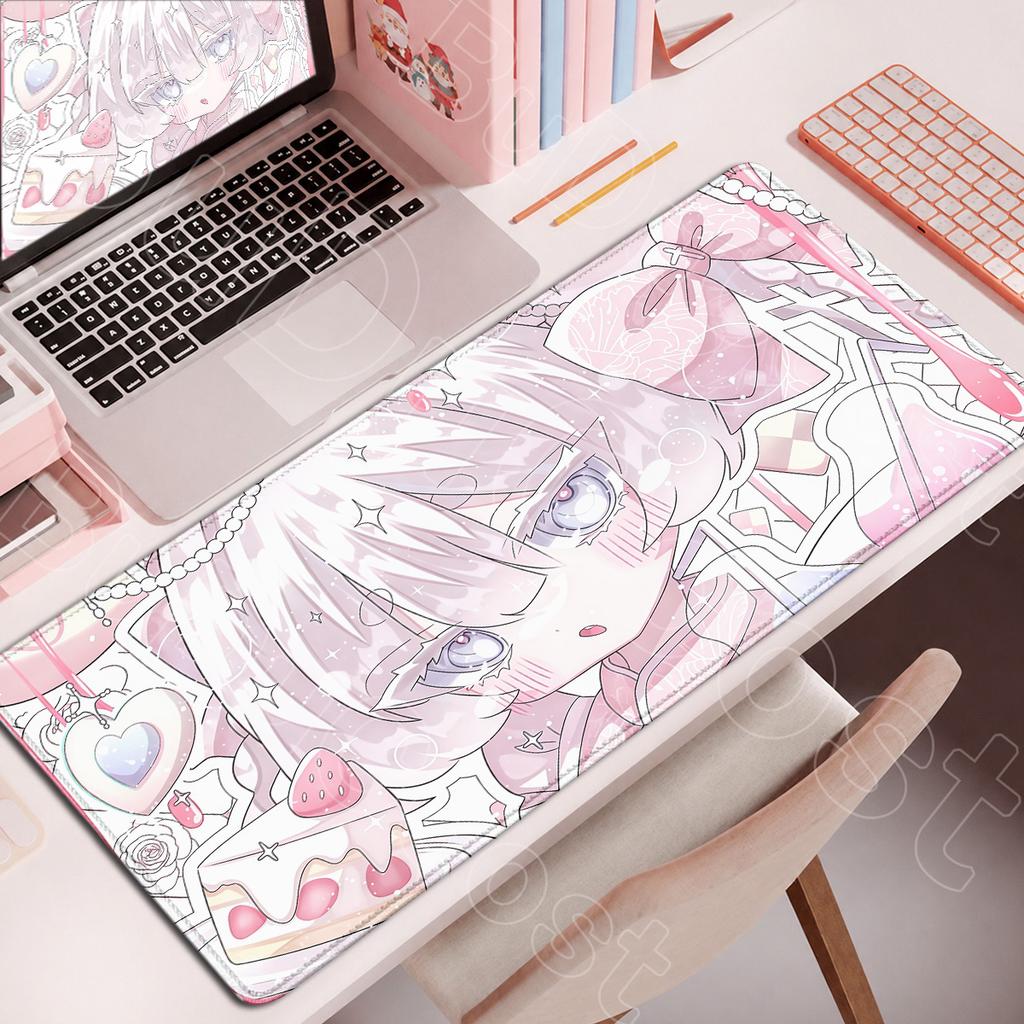 Large Rubber Gaming Rug Girls Kawaii Anime Girls 90x40 Mouse Pads Pink HD Printing Computer Keyboard Mats Washable Jirai Kei Rug
