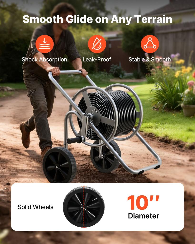 Wasserschlauch-Aufrollerwagen, 6096/9144 cm Hochdruck-Gartenschlauchwagen, Schlauchaufrollerwagen mit zwei Rädern, Griff & Robuster Netz-Aufbewahrungskorb, Tragbar