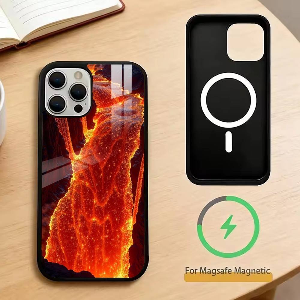 Volcano Phone Case For iPhone17,16,15,14,13,12,11 Plus,Pro Magnetic with Magsafe Wireless Charging