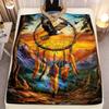 1pc Dreamcatcher Tribal Bohemian Throw Blanket - Lightweight Flannel Sofa Bedspread with Eagle Indians Teepees