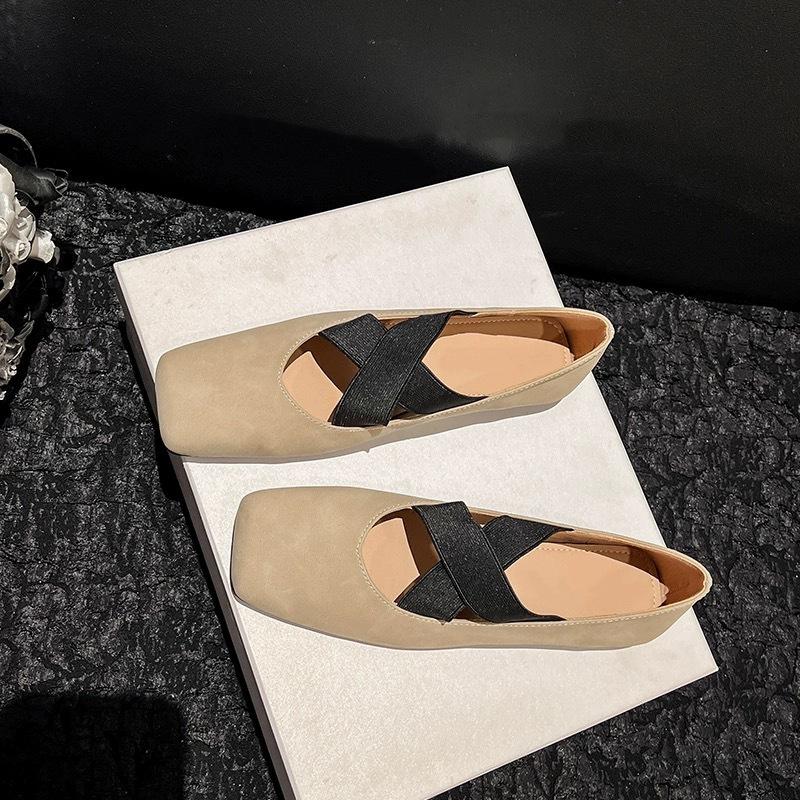 2025 Spring Square Head Light Mouth Soft Sole Single Shoes Women's French Flat Silver Ballet Shoes with Skirts Women's Shoes