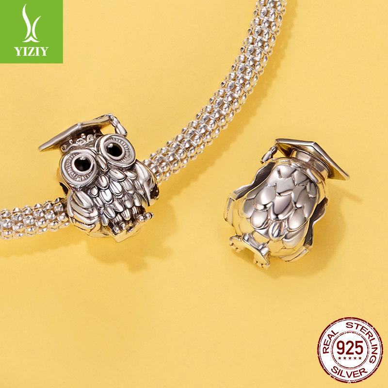 Graduation Season Wisdom Owl Diy Beaded Graduation Gift S925 Silver Beads Jewelry Accessories